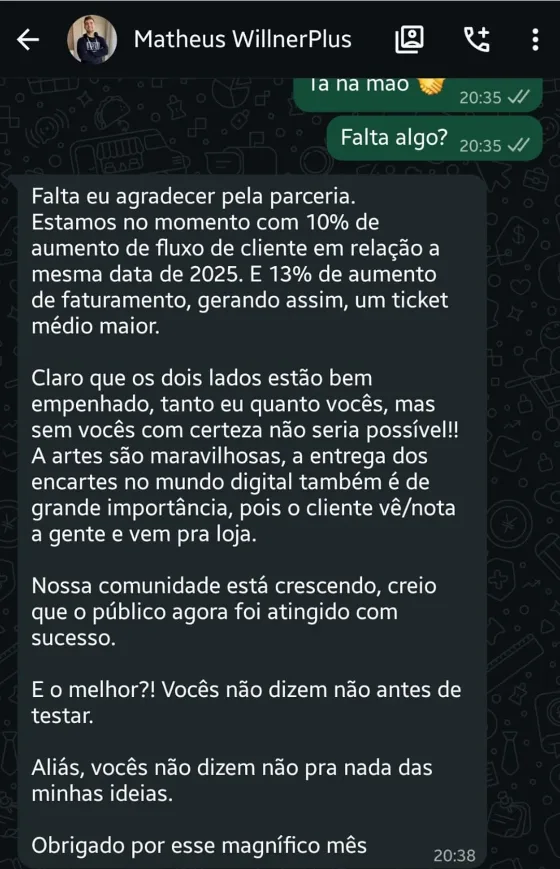 WhatsApp Matheus — fluxo e faturamento